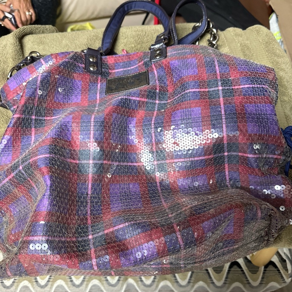 Coach LG Limited edition tartan glam sequin spotlight tote/overnight bag #15890